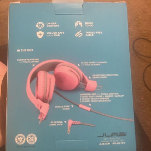 JLAB JBuddies Pink Over The Ear Folding Headphones Brand New Sealed Box - Picture 2 of 2